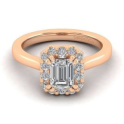 14K Rose Gold Emerald Halo Diamond Engagement Ring Surrey Vancouver Canada Langley Burnaby Richmond