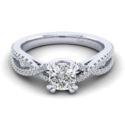  14K White Gold  Free form 14K White Gold Twisted Cushion Cut Diamond Engagement Ring GabrielCo Surrey Vancouver Canada Langley Burnaby Richmond