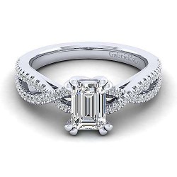  14K White Gold  Free form 14K White Gold Twisted Emerald Cut Diamond Engagement Ring GabrielCo Surrey Vancouver Canada Langley Burnaby Richmond
