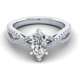  14K White Gold  Free form 14K White Gold Twisted Marquise Shape Diamond Engagement Ring GabrielCo Surrey Vancouver Canada Langley Burnaby Richmond