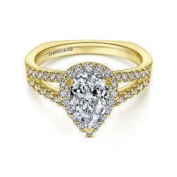 14K Yellow Gold Pear Shape Halo Diamond Engagement Ring Surrey Vancouver Canada Langley Burnaby Richmond