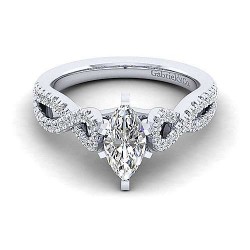  14K White Gold  Free form 14K White Gold Twisted Marquise Shape Diamond Engagement Ring GabrielCo Surrey Vancouver Canada Langley Burnaby Richmond