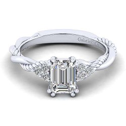  14K White Gold  Free form 14K White Gold Emerald Cut Diamond Engagement Ring GabrielCo Surrey Vancouver Canada Langley Burnaby Richmond