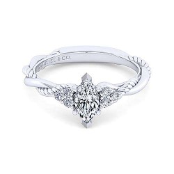 14K White Gold Twisted Marquise Shape Diamond Engagement Ring Surrey Vancouver Canada Langley Burnaby Richmond