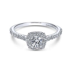  14K White Gold  Halo Vintage Inspired 14K White Gold Round Halo Complete Diamond Engagement Ring GabrielCo Surrey Vancouver Canada Langley Burnaby Richmond