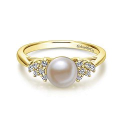  14K Yellow Gold  Classic 14K Yellow Gold Classic Cultured Pearl Diamond Accented Stackable Ring GabrielCo Surrey Vancouver Canada Langley Burnaby Richmond