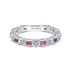  14K White Gold  Stackable 14K White Gold Ruby Baguette and Diamond Round Eternity Ring GabrielCo Surrey Vancouver Canada Langley Burnaby Richmond