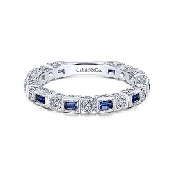  14K White Gold  Stackable 14K White Gold Sapphire Baguette and Diamond Round Eternity Ring GabrielCo Surrey Vancouver Canada Langley Burnaby Richmond