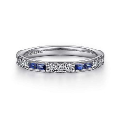  14K White Gold  Stackable 14K White Gold Sapphire Baguette and Diamond Stackable Ring GabrielCo Surrey Vancouver Canada Langley Burnaby Richmond