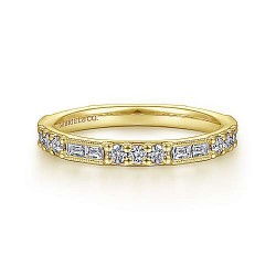  14K Yellow Gold  Stackable 14K Yellow Gold Baguette and Round Diamond Stackable Ring GabrielCo Surrey Vancouver Canada Langley Burnaby Richmond