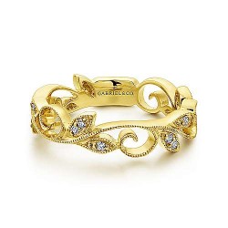  14K Yellow Gold  Stackable 14K Yellow Gold Scrolling Floral Diamond Ring GabrielCo Surrey Vancouver Canada Langley Burnaby Richmond