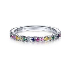  14K White Gold  Stackable 14K White Gold Rainbow Color Stone Stackable Ring GabrielCo Surrey Vancouver Canada Langley Burnaby Richmond