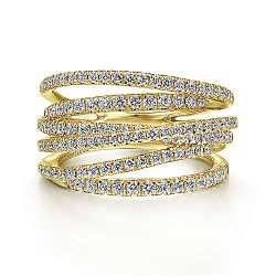  14K Yellow Gold  Twisted 14k Yellow Gold Layered Wide Band Diamond Ring GabrielCo Surrey Vancouver Canada Langley Burnaby Richmond