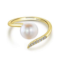  14K Yellow Gold  Open ring 14K Yellow Gold Cultured Pearl and Diamond Open Wrap Ring GabrielCo Surrey Vancouver Canada Langley Burnaby Richmond