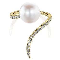  14K Yellow Gold  Fashion 14K Yellow Gold Pave Diamond & Cultured Pearl Ring GabrielCo Surrey Vancouver Canada Langley Burnaby Richmond