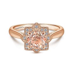  14K Rose Gold  Fashion 14K Rose Gold Floral Diamond Halo Round Morganite Ring GabrielCo Surrey Vancouver Canada Langley Burnaby Richmond