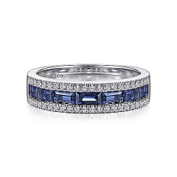  14K White Gold  Fashion 14K White Gold Sapphire Baguette and Diamond Row Band GabrielCo Surrey Vancouver Canada Langley Burnaby Richmond
