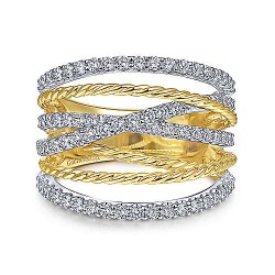  14K WhiteYellow Gold  Twisted 14K White-Yellow Gold Twisted Rope and Diamond Multi Row Ring GabrielCo Surrey Vancouver Canada Langley Burnaby Richmond