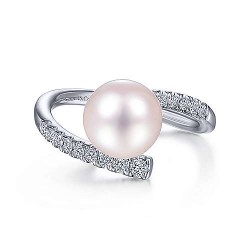  14K White Gold  Fashion 14K White Gold Bypass Pearl and Diamond Ring GabrielCo Surrey Vancouver Canada Langley Burnaby Richmond