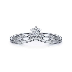 14K White Gold  Stackable 14K White Gold Curved Diamond Crown Ring GabrielCo Surrey Vancouver Canada Langley Burnaby Richmond