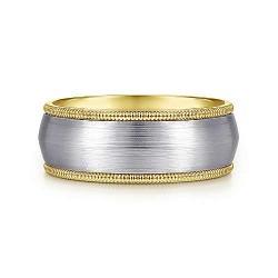 14K White-Yellow Gold 8mm - Satin Center Rope Edge Mens Wedding Band Surrey Vancouver Canada Langley Burnaby Richmond