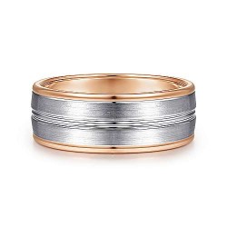 14K White-Rose Gold 8mm - Satin Channel Mens Wedding Band Surrey Vancouver Canada Langley Burnaby Richmond