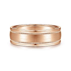  14K Rose Gold  Lux 14K Rose Gold 7mm - Satin Milgrain Channel Polished Edge Mens Wedding Band GabrielCo Surrey Vancouver Canada Langley Burnaby Richmond