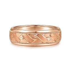 14K Rose Gold 7mm - Engraved Woven Mens Wedding Band Surrey Vancouver Canada Langley Burnaby Richmond