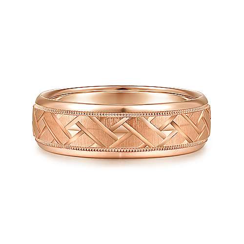14K Rose Lux 14K Rose Gold 7mm - Engraved Woven Mens Wedding Band Surrey Vancouver Canada Langley Burnaby Richmond