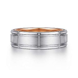 14K White-Rose Gold 7mm Mens Wedding Band Surrey Vancouver Canada Langley Burnaby Richmond