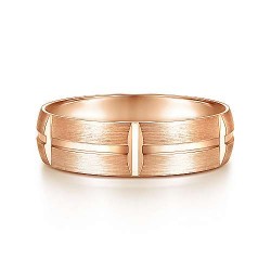 14K Rose Gold 6mm -  Linear Engraved Stations Mens Wedding Band Surrey Vancouver Canada Langley Burnaby Richmond