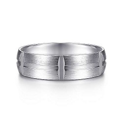14K White Gold 6mm -  Linear Engraved Stations Mens Wedding Band Surrey Vancouver Canada Langley Burnaby Richmond
