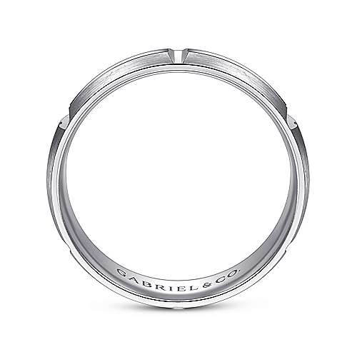 14K White Lux 14K White Gold 6mm -  Linear Engraved Stations Mens Wedding Band Surrey Vancouver Canada Langley Burnaby Richmond