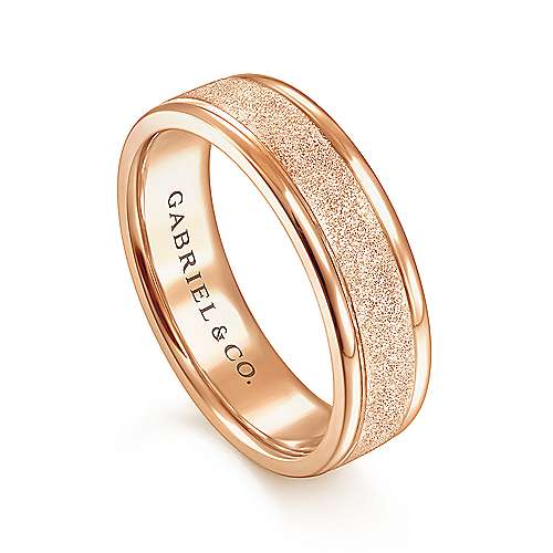 14K Rose Lux 14K Rose Gold 6mm - Sandblast Center and Polished Edge Mens Wedding Band Surrey Vancouver Canada Langley Burnaby Richmond