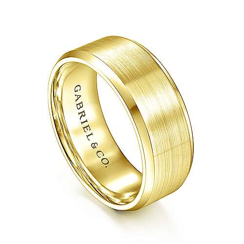 14K Yellow Lux 14K Yellow Gold 8mm - Satin Center and Beveled Edge Mens Wedding Band Surrey Vancouver Canada Langley Burnaby Richmond
