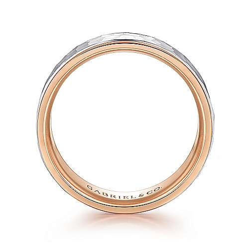 14K WhiteRose Lux 14K White-Rose Gold 8mm - Hammered Center and Polished Edge Mens Wedding Band Surrey Vancouver Canada Langley Burnaby Richmond