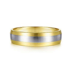 14K White-Yellow Gold 6mm - Satin Color Block Mens Wedding Band Surrey Vancouver Canada Langley Burnaby Richmond