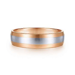 14K White-Rose Gold 6mm - Satin Color Block Mens Wedding Band Surrey Vancouver Canada Langley Burnaby Richmond