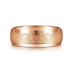 14K Rose Gold 7mm - Rounded Satin Center and Beveled Edge Mens Wedding Band Surrey Vancouver Canada Langley Burnaby Richmond