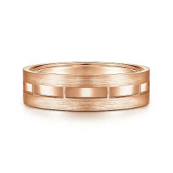 14K Rose Gold 6mm - Rectangular Center Groove, Brushed Mens Wedding Band Surrey Vancouver Canada Langley Burnaby Richmond