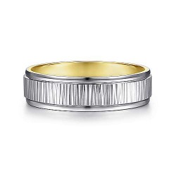 14K White-Yellow Gold 6mm - Etched Center, Polished Edge Mens Wedding Band Surrey Vancouver Canada Langley Burnaby Richmond