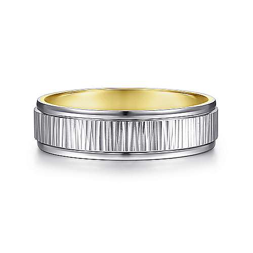 14K WhiteYellow Lux 14K White-Yellow Gold 6mm - Etched Center, Polished Edge Mens Wedding Band Surrey Vancouver Canada Langley Burnaby Richmond