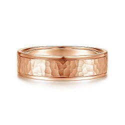 14K Rose Gold 6mm - Hammered Center, Polished Edge Mens Wedding Band Surrey Vancouver Canada Langley Burnaby Richmond
