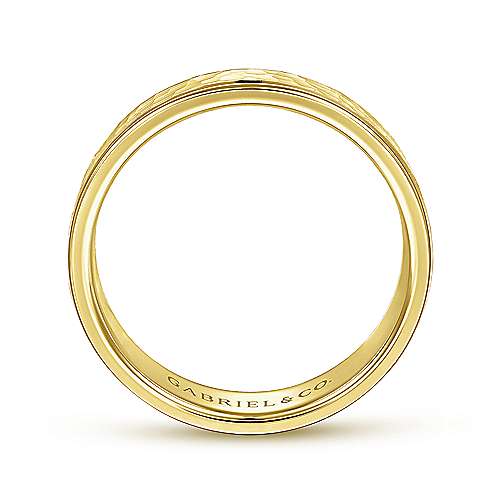 14K Yellow Lux 14K Yellow Gold 6mm - Hammered Center, Polished Edge Mens Wedding Band Surrey Vancouver Canada Langley Burnaby Richmond