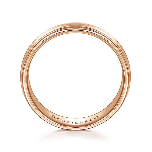 14K Rose Lux 14K Rose Gold 6mm - Raised Center Diamond Cut Channel Mens Wedding Band Surrey Vancouver Canada Langley Burnaby Richmond