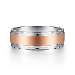 14K White-Rose Gold 7mm - Satin Center Mens Wedding Band Surrey Vancouver Canada Langley Burnaby Richmond