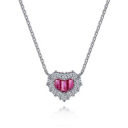  14K White Gold  Heart 18" 14K White Gold Heart Ruby and Diamond Heart Pendant Necklace GabrielCo Surrey Vancouver Canada Langley Burnaby Richmond