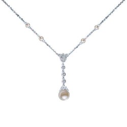  14K White Gold  Y knots 14K White Gold Diamond and Cultured Pearl Y Knot Necklace GabrielCo Surrey Vancouver Canada Langley Burnaby Richmond