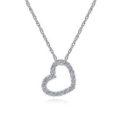  14K White Gold  Heart 14K White Gold Pave Diamond Open Heart Necklace GabrielCo Surrey Vancouver Canada Langley Burnaby Richmond