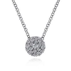  14K White Gold  Fashion 18" 14K White Gold Round Diamond Cluster Pendant Necklace GabrielCo Surrey Vancouver Canada Langley Burnaby Richmond
